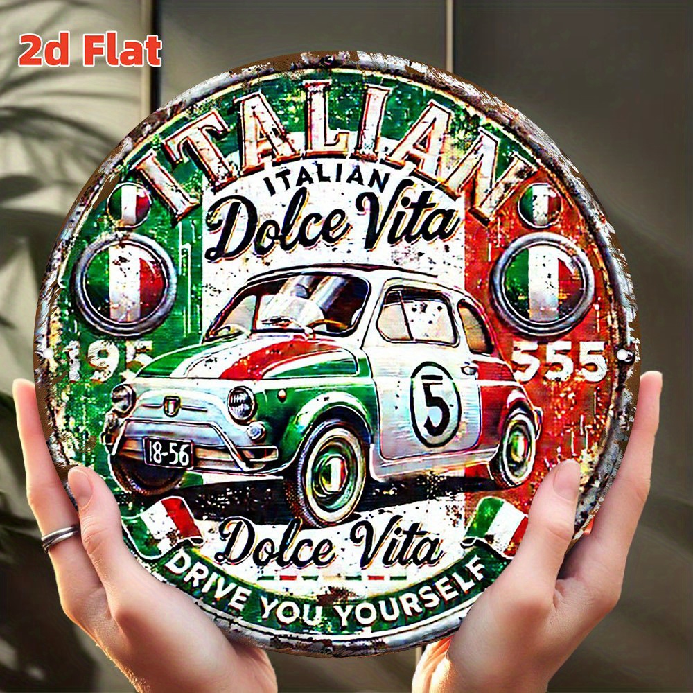 Vintage Collectibles & More Llc Photos - 2D フラット、イタリアのヴィンテージ風 - インスパイアされた車のエンブレム - ラウンドアルミニウム製イタリア国旗シールドバッジ