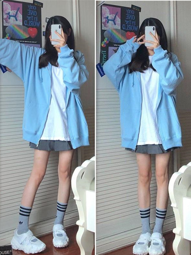 女性の特大フード付きスウェットシャツ,ジッパー付きパーカー, - Vintage Zip Hoodie のレビューと価格
