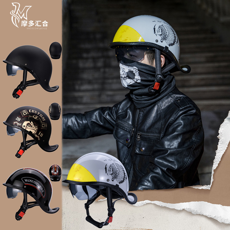 レトロオートバイヘルメット男性用ヴィンテージバイクハーフヘル - Lens Cap Vintage のレビューと価格
