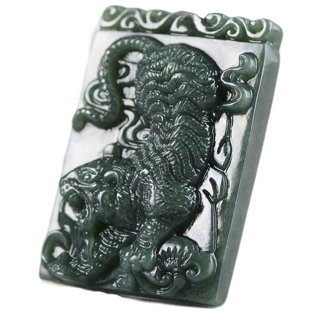 ナチュラルダークグリーン HeTian 翡翠彫刻中国の干支虎 - Vintage Collectible Toys のレビューと価格