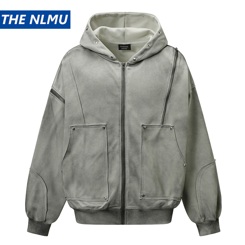 メンズヴィンテージフード付きジャケット,ジッパー付き,特大, - Vintage Zip Hoodie のレビューと価格