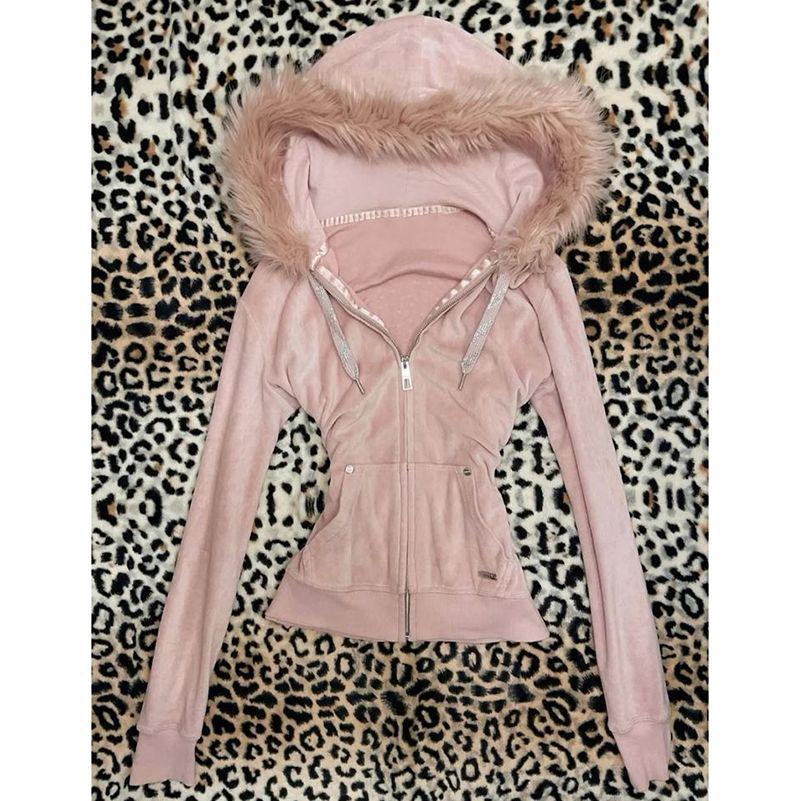 パーカーコート女性パンクフード付きスウェットシャツ毛皮の襟ジ - Vintage Zip Hoodie のレビューと価格