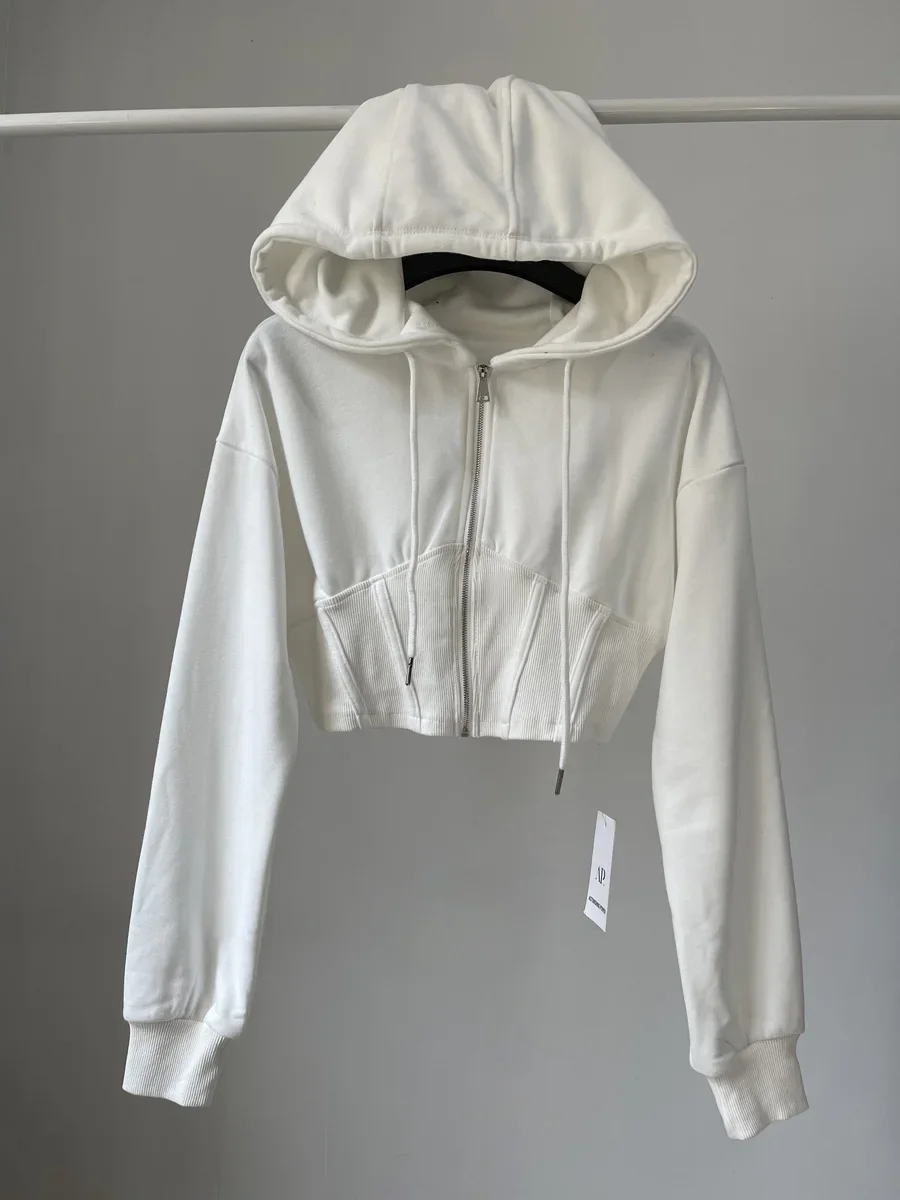 クロップトップスファッションパーカー女性のための 2023  - Vintage Zip Hoodie のレビューと価格